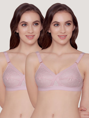 Kalyani Maxine Cross Over Front Full Coverage Cotton Minimizer Bra Pack of 2-PINK PINK