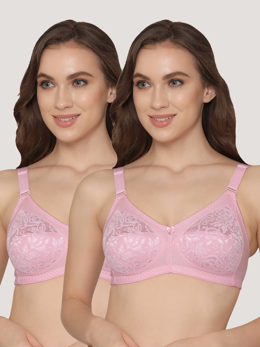 K LINGERIE Clare Women's Full Support Non Padded Delicate Lace Bra-PINK PINK