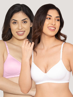 K LINGERIE Sharon Women's Detachable Straps Padded T-Shirt Bra-PINK WHITE