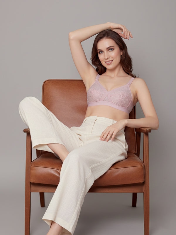 Kalyani Maxine Cross Over Front Full Coverage Cotton Minimizer Bra Pack of 2-BLUSH PINK