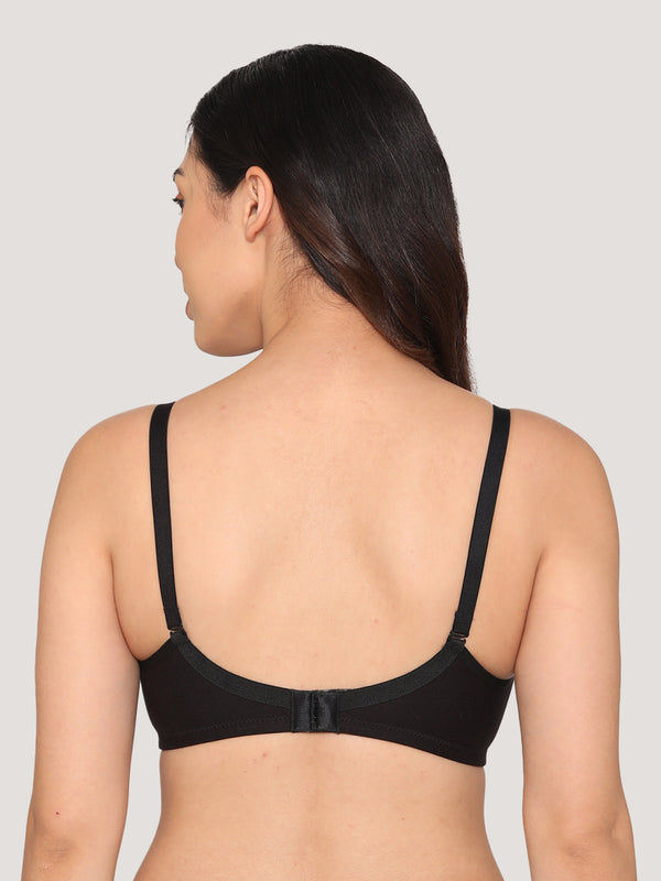 Pranika Non Padded Seamed Everyday Bra | Pack of 3 CREPE BLACK ROSE