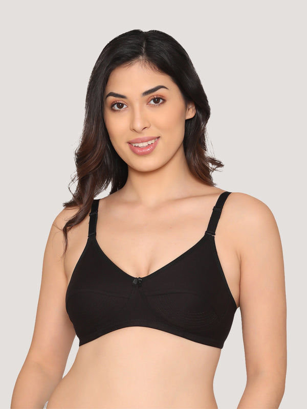 Pranika Non Padded Seamed Everyday Bra | Pack of 3-BLACK BLACK BLACK