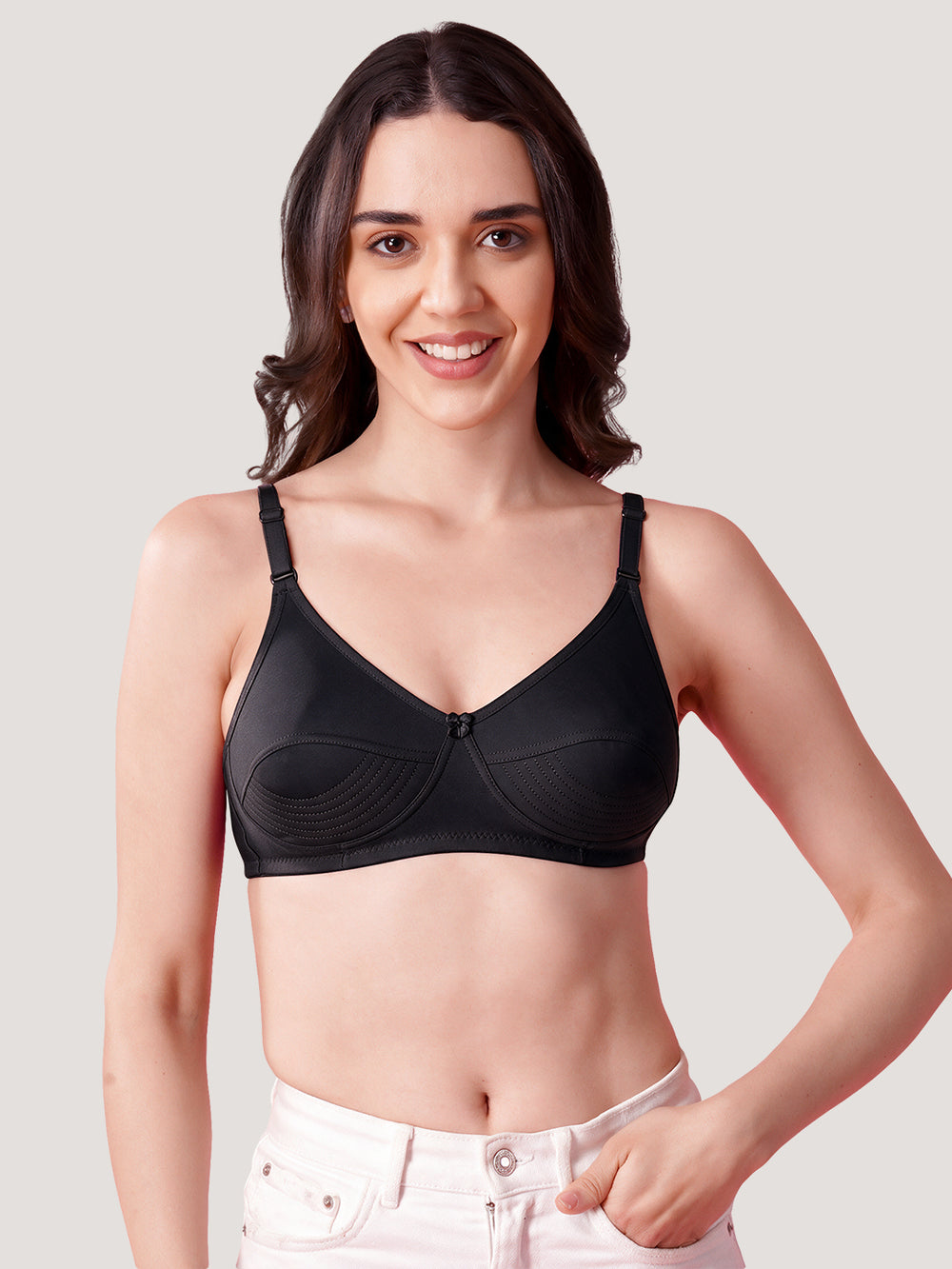 Pranika Non Padded Seamed Everyday Bra | Pack of 3 L.PEACH CAMEL ROSE