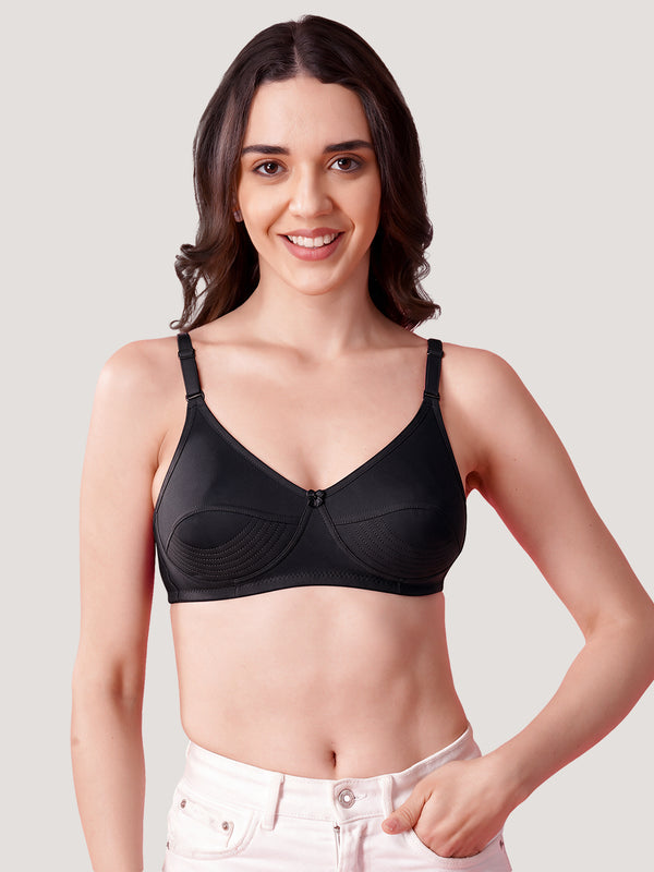 Pranika Non Padded Seamed Everyday Bra | Pack of 3 SKIN BLACK WHITE
