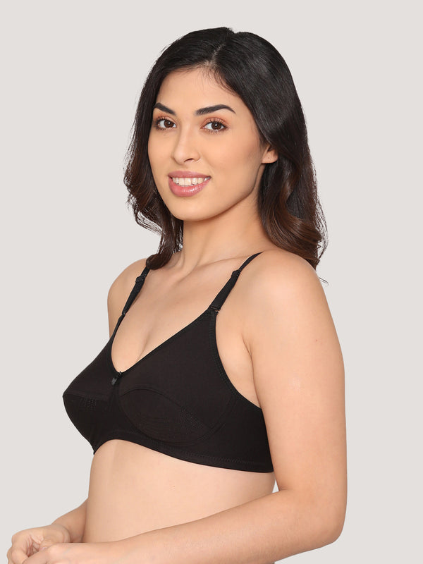 Pranika Non Padded Seamed Everyday Bra | Pack of 3 GREY L.PEACH BLACK