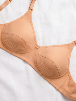 Pranika Non Padded Seamed Everyday Bra | Pack of 3-CAMEL CAMEL CAMEL