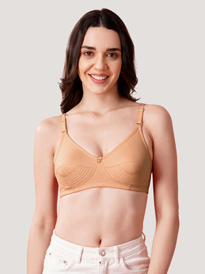 Pranika Non Padded Seamed Everyday Bra | Pack of 3-CAMEL CAMEL CAMEL