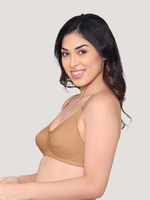 Pranika Non Padded Seamed Everyday Bra | Pack of 3-BLACK NUDE WHITE