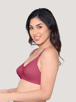 Pranika Non Padded Seamed Everyday Bra | Pack of 3-CAMEL WHITE ROSE BUD