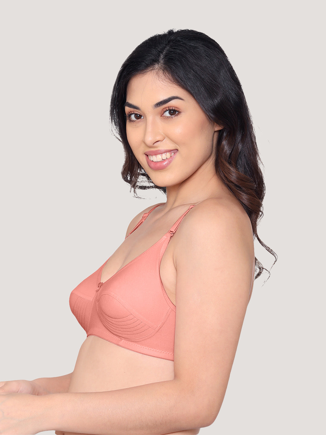 Pranika Non Padded Seamed Everyday Bra | Pack of 3-BLACK NUDE ROSE