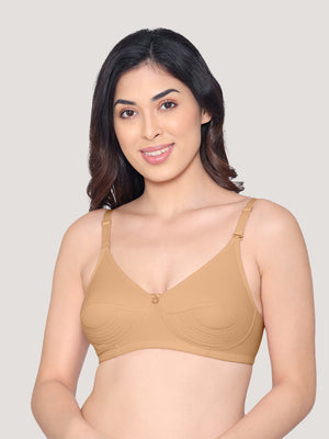 Pranika Non Padded Seamed Everyday Bra | Pack of 3-CAMEL WHITE ROSE BUD