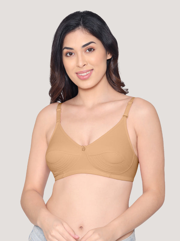 Pranika Non Padded Seamed Everyday Bra | Pack of 3 L.PEACH CAMEL ROSEBUD