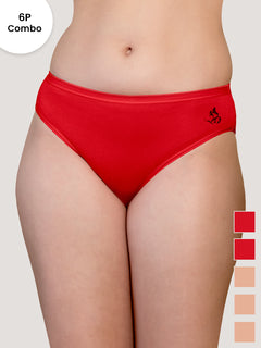 Snow Women's Mid Waist Hipster Panties | Pack-of-6-RD RD RD ND ND ND