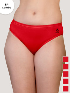 Snow Women's Mid Waist Hipster Panties | Pack-of-6-RD RD RD RD RD RD