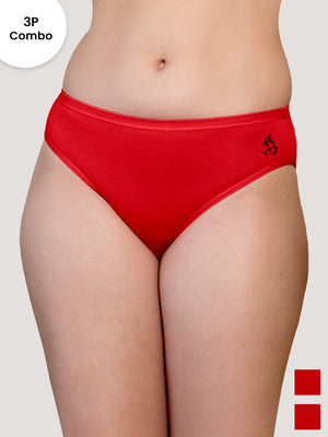 Snow Mid Waist Hipster Panties | Pack of 3-RED RED RED