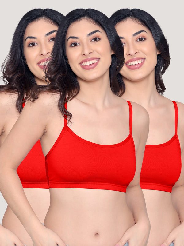 Mia Full Coverage Cotton Beginners Bra | Pack of 3-RED RED RED