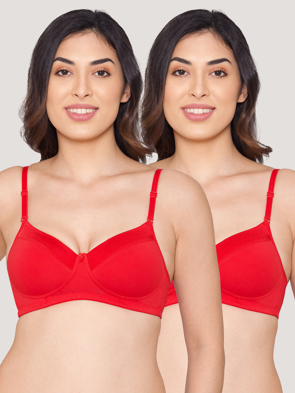 Kalyani Madee Everyday Comfort Elegant Satin Neckline Padded T-Shirt Bras | Pack of 2 | RED RED