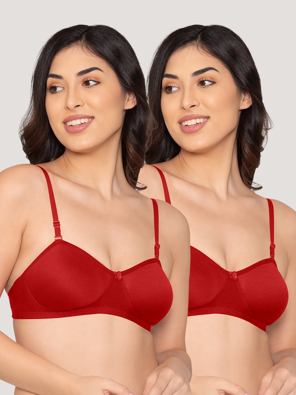 K LINGERIE Roxy Girl's Non Padded Multiway Straps Demi Cup Balconette Bra-RED RED