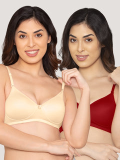 K LINGERIE Sharon Women's Detachable Straps Padded T-Shirt Bra-RED SKIN