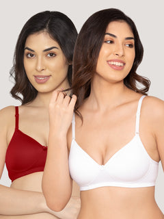 K LINGERIE Sharon Women's Detachable Straps Padded T-Shirt Bra-RED WHITE