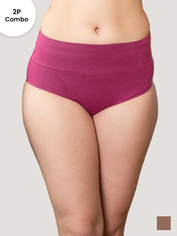 Isac High Waist Panties for Woman | Pack of 2-ROSE BUD BROWN