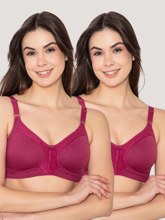K Lingerie Leona Full Coverage Everyday Lace Bra | Pack of 2-ROSE BUD ROSE BUD