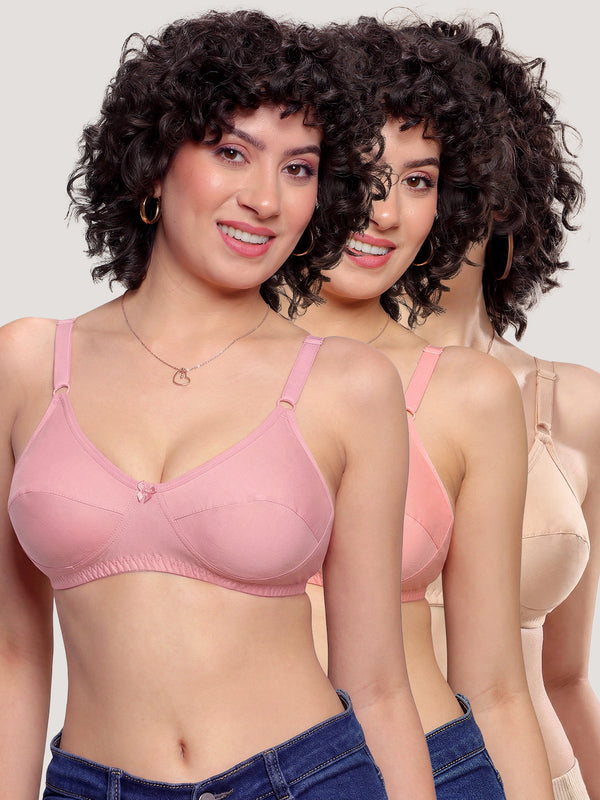 K LINGERIE Manvi Women's Non Padded Wirefree Cotton Everyday Bra-ROSE L.NUDE PINK