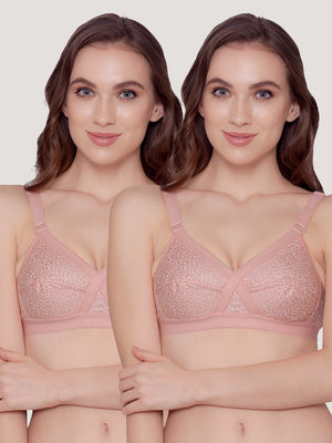 Kalyani Maxine Cross Over Front Full Coverage Cotton Minimizer Bra Pack of 2-ROSE ROSE