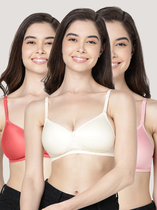 Maria Light Padded Fuller Cups Everyday Bra | Pack of 3-RUST 18 SKIN D.PINK