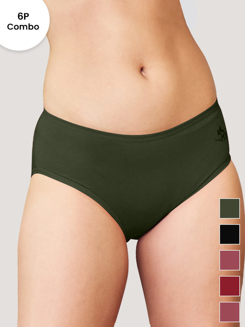 Vami Medium Coverage Cotton Lycra Panties for Girls | Pack of 6-RST BLK OLV OLV MRN ORS