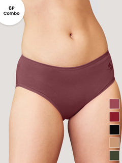 Vami Medium Coverage Cotton Lycra Panties for Girls | Pack of 6-RST MRN BLK ND OLV ORS