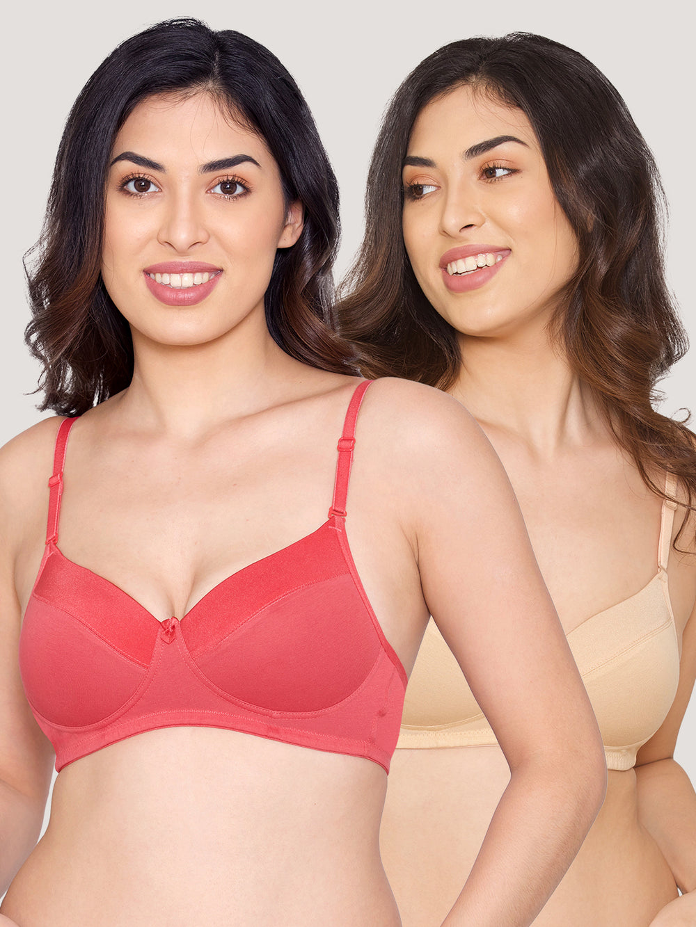 Kalyani Madee Everyday Comfort Elegant Satin Neckline Padded T-Shirt Bras | Pack of 2 | RUST NUDE