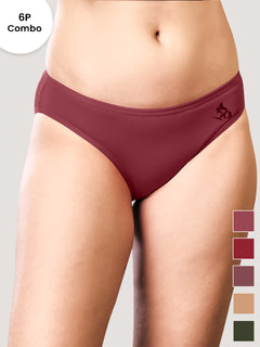 Reeva Women's Cotton Lycra Seamless Bikini Panty | Pack of 6-RST RST MRN OLV ND ORS