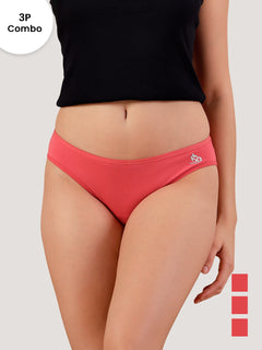 Reeva Low Waist Bikini Panties for Women | Pack of 3-RUST RUST RUST