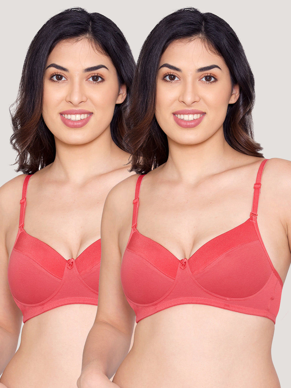 Kalyani Madee Everyday Comfort Elegant Satin Neckline Padded T-Shirt Bras | Pack of 2 | RUST RUST