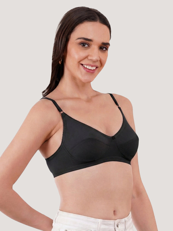 Kalyani Rinni Non Padded Everyday Cotton Bra with Minimal Lace Details | BLACK BLACK BLACK BLACK BLACK Pack of 5