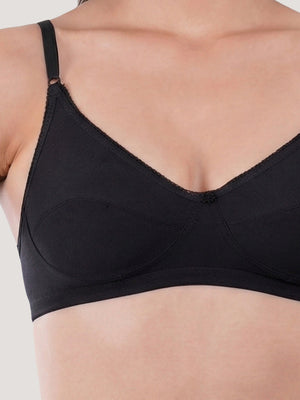 Kalyani Rinni Non Padded Everyday Cotton Bra with Minimal Lace Details | BLACK BLACK BLACK BLACK BLACK Pack of 5