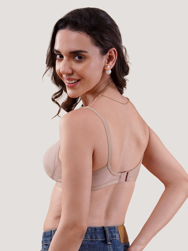Kalyani Rinni Non Padded Everyday Cotton Bra with Minimal Lace Details |ONION GREY FAWN WHITE BLACK Pack of 5