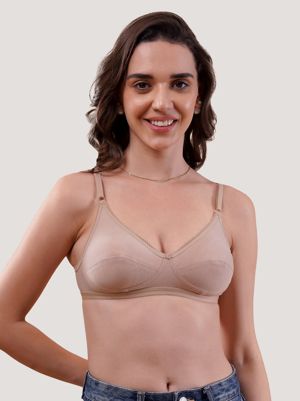 Kalyani Rinni Non Padded Everyday Cotton Bra with Minimal Lace Details |ONION GREY FAWN WHITE BLACK Pack of 5