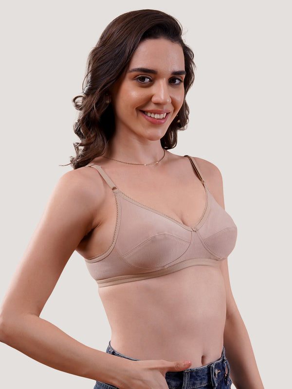 Kalyani Rinni Non Padded Everyday Cotton Bra with Minimal Lace Details | SKIN &GREY & ONION & FAWN & WHITE Pack of 5