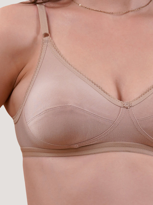 Kalyani Rinni Non Padded Everyday Cotton Bra with Minimal Lace Details | FAWN FAWN FAWN FAWN FAWN Pack of 5