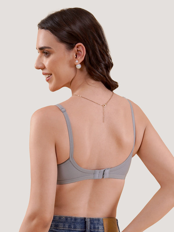 Kalyani Rinni Non Padded Everyday Cotton Bra with Minimal Lace Details | SKIN &GREY & ONION & FAWN & WHITE Pack of 5