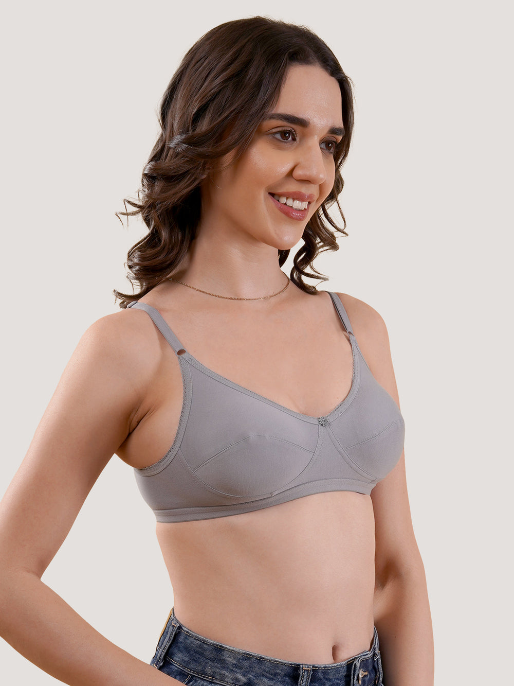 Kalyani Rinni Non Padded Everyday Cotton Bra with Minimal Lace Details |ONION ONION GREY GREY FAWN Pack of 5