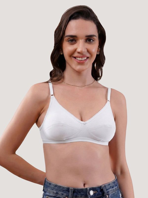 Kalyani Rinni Non Padded Everyday Cotton Bra with Minimal Lace Details | Pack of 5 SKIN  SKIN  WHITE  WHITE  BLACK