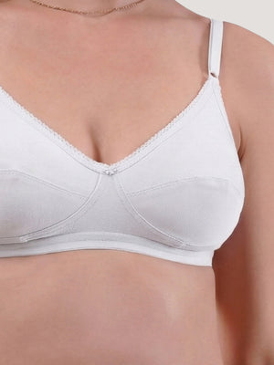 Kalyani Rinni Non Padded Everyday Cotton Bra with Minimal Lace Details |WHITE WHITE WHITE WHITE WHITE Pack of 5