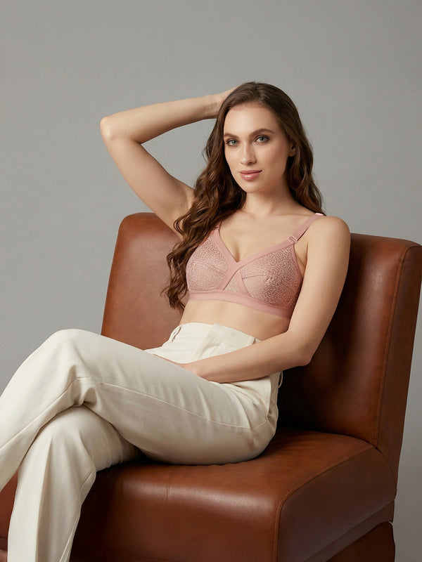 Kalyani Maxine Cross Over Front Full Coverage Cotton Minimizer Bra Pack of 2-FAWN ROSE