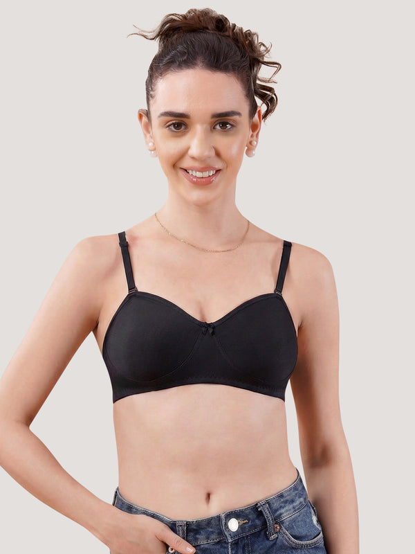 K LINGERIE Roxy Girl's Non Padded Multiway Straps Demi Cup Balconette Bra-FAWN BLACK