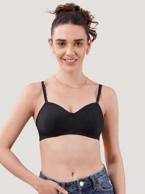 K LINGERIE Roxy Girl's Non Padded Multiway Straps Demi Cup Balconette Bra-U.SKIN BLACK