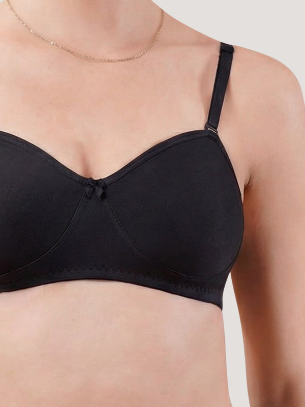 K LINGERIE Roxy Girl's Non Padded Multiway Straps Demi Cup Balconette Bra-U.SKIN BLACK