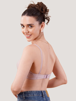 K LINGERIE Roxy Girl's Non Padded Multiway Straps Demi Cup Balconette Bra-CREPE WHITE